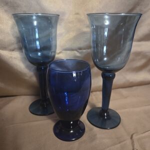 Vintage Cristar Lexington Cobalt Blue & 2 Water Wine Goblets